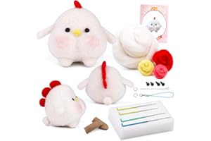 Nitlak Needle Felting Kit, Animal Needle Felting Starter Kit with Wool, Needle Felting Supplies with Foam Mat Instruction Needle Felting Needles for Beginners Adults DIY Craft Project(White Chicken)