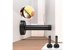 Profasion 2 Pack Door Stoppers, No Drilling Wall Protection with Rubber Padded Tip, 304 Stainless Steel Sound Dampening Door Stops for Bottom and Top of Door, Black