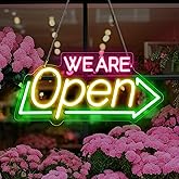 LED Neon WE ARE Open Sign, 16.1"X 7.8" Dimmable Open Signs for Business, Bright Yellow&Pink&Green Neon Sign Powered by USB, LED Light for Coffee Shop Bar Salon Restaurant Pubs