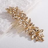 Rumtock Handmade Champagne Crystal Beads Gold Hair Comb for Wedding Brides Women Banquet Side Headpiece Handmade Jewelry (Champagne)