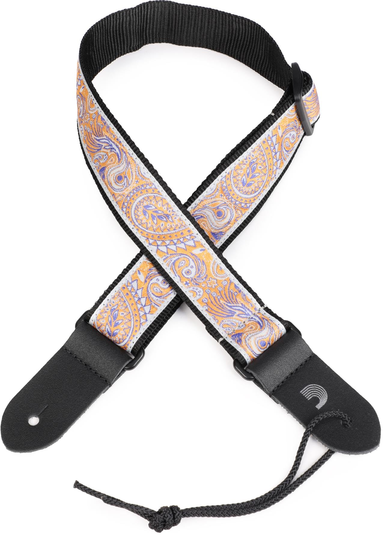 D'Addario Jacquard Ukulele Straps - Ukulele Strap No Drill - Paisley, Gray/Orange