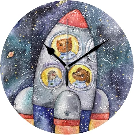 Amazon Co Jp Gukisala 壁時計 油絵っぽいの質感があり掛け時計 宇宙飛行士動物宇宙船の水彩イラスト ナチュラル オシャレな インテリア お部屋 寝室 に 飾り 母の日 記念日 引っ越し プレゼント ホーム キッチン