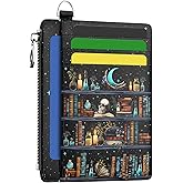 Hancynir Goth Bookshelf Skull Cat Wallet Women Credit Card Holder Funny Gothic RFID Blocking Small Card Wallets Mini Front Pocket PU Leather Thin Travel Zipper Coin Cash Ladies Female Wallet Gifts