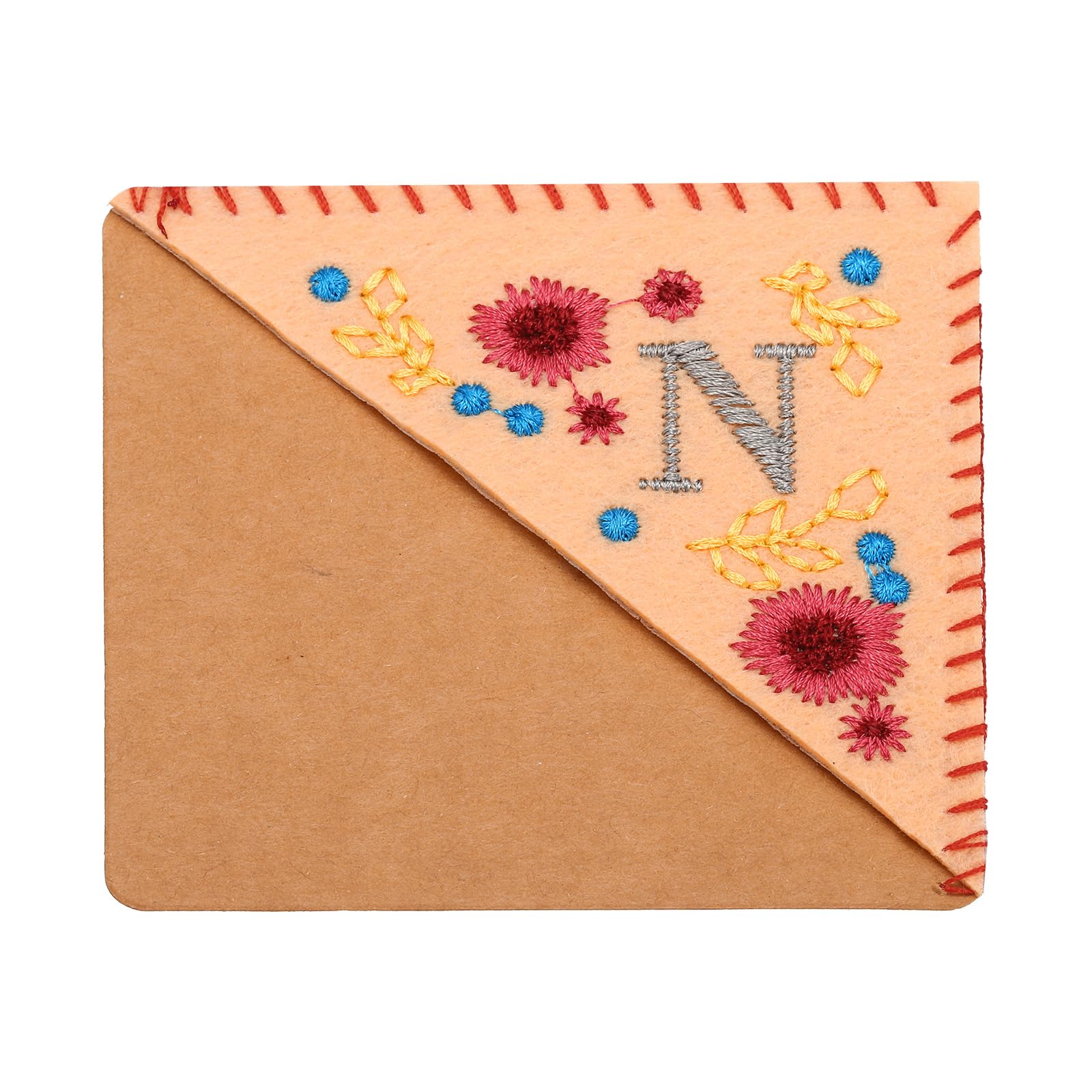 PATIKIL Personalized Embroidered Corner Bookmark, Cute Flower Felt Stitched Triangle Handmade Book Page Mark for Women Men Book Lover Teacher, Pink, Letter N