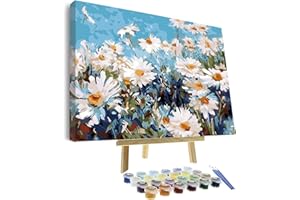 VIGEIYA 16x20in Oil Paint by Numbers for Adults Beginners Include Framed Canvas and Wooden Easel with Brushes and Acrylic Pigment (Daisy Flower)