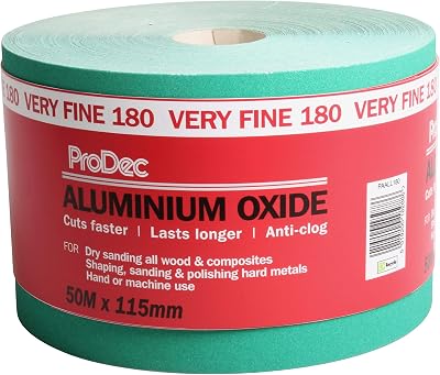 ProDec 50m Roll 180 Grit Very Fine Green Aluminium Oxide Sandpaper 115mm