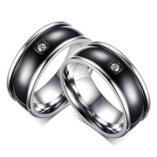 Bishilin Mode 2 Stücke Edelstahl Ring für Ihn Homosexual Hochglanzpoliert mit Weiß Zirkonia Breite 8MM Rund Partnerring Eheri