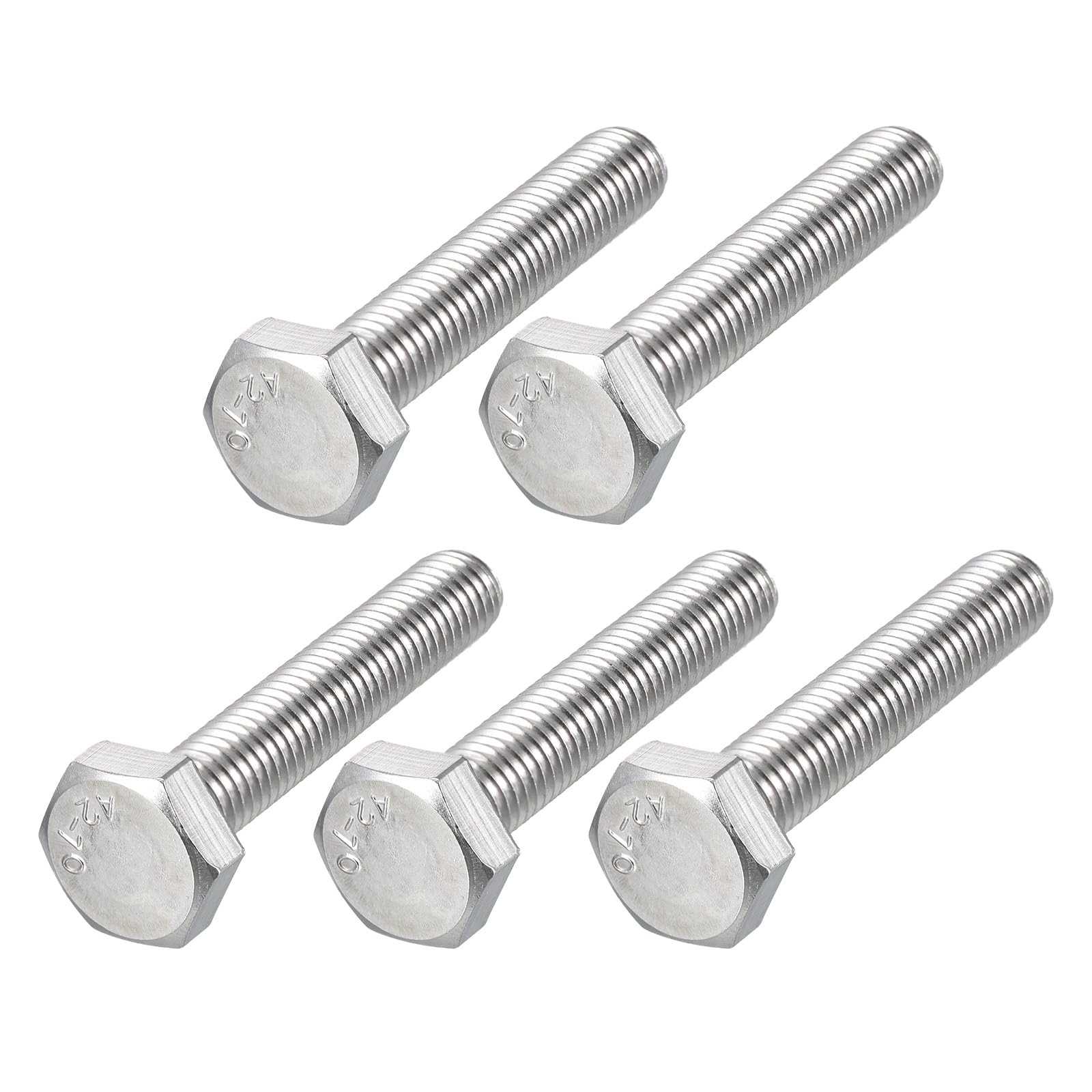 METALLIXITY Hex Bolts (M10-1.5x55mm) 5Pcs, 304 Stainless Steel Coarse Fully Threaded Hex Head Screw Bolt Machine Screws - for Furniture Repair, Silver