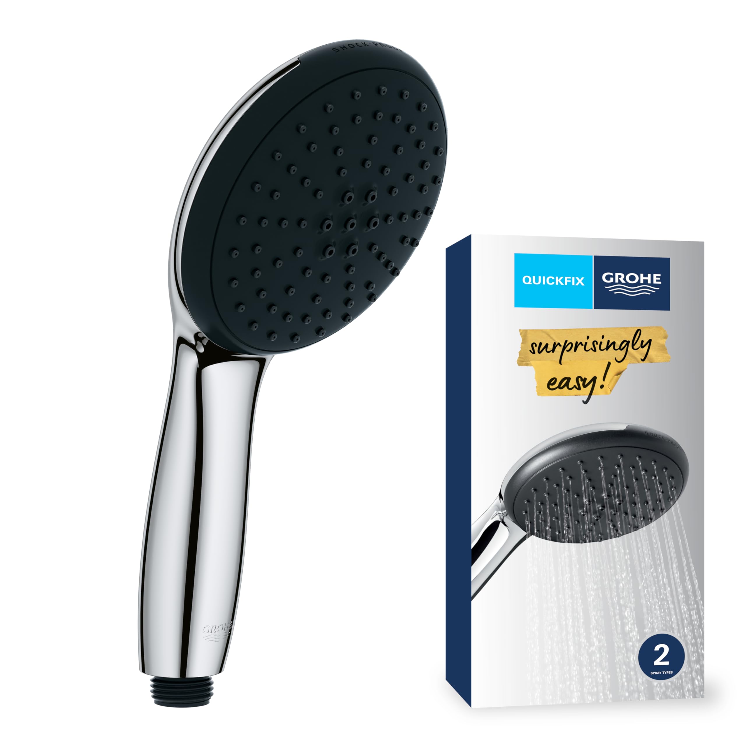 GROHE Vitalio Start 110 - Hand Shower (Round 11 cm Shower Head, 2 Sprays: Rain & Jet, Anti-Limescale System, Silicone Ring & Scalding Protection, Universal Mounting System), Chrome, 26948001