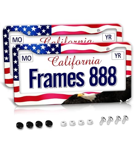 Funny Eagle USA Flag License Plate Frame - Aluminum Metal, Standard Size, Hardware Included