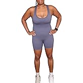 Wallace Athletics Short Athletic Bodysuit, Leotard Shorts - Workout Jumpsuits for Women Backless Tummy Control Seamless Tank Top Jumpsuit - (Grey) Small