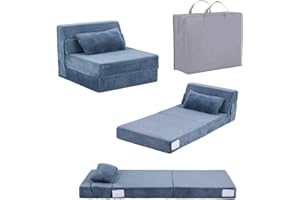 Tiita Folding Sofa Bed for Kids, Quad-Fold Mattress with Pillow, Soft Plush Couch, Portable Storage Bag, Convertible Lounger,