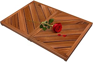 PROMITOP Teak Wood Bath Mat for Bathroom - (24.4" x 16.5") Non Slip Wooden Shower Mat Floor Sturdy Mats for Outside Inside Shower Luxury Spa Home or Outdoor