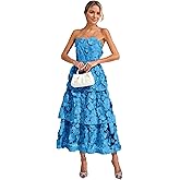Women's 3D Floral Prom Dresses Sweetheart Strapless Tiered Formal Party Gowns A-Line Long for Wedding Guest DR0738