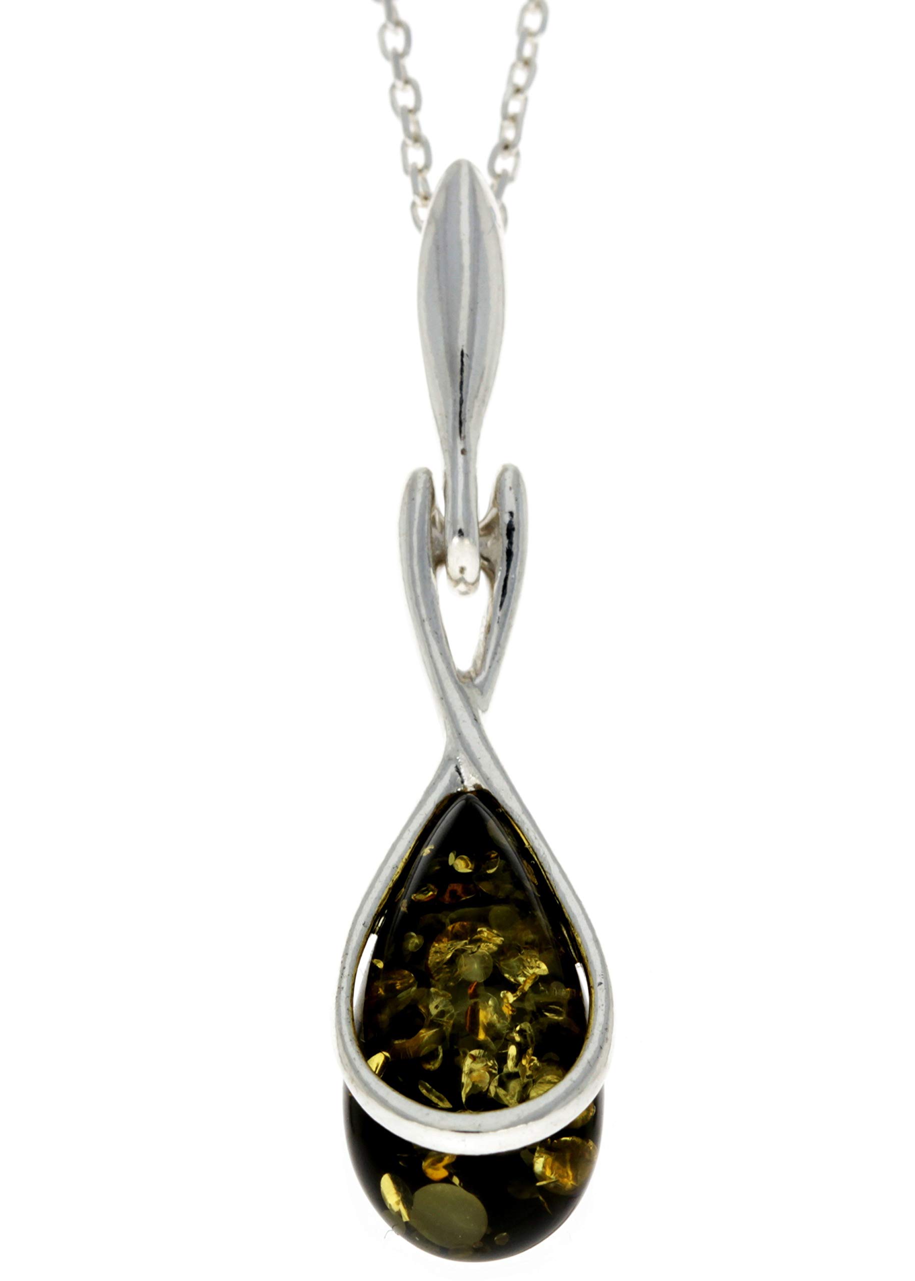 Genuine Green Baltic Amber & Sterling Silver Modern Pendant without Chain - GL381G