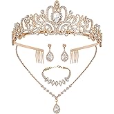 CIEHER 4/5 Pieces Women Jewelry Set - Rhinestone Crown + Drop Necklace + Elegant Bangle Bracelet + Crystal Teardrop Dangle Earrings for Bridal Wedding Party