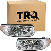 TRQ Headlight Set 2 Piece without Lined Fluted Hi Beam Lens | For 00-05 Buick LeSabre without Lined or Fluted Hi-Beam Lens