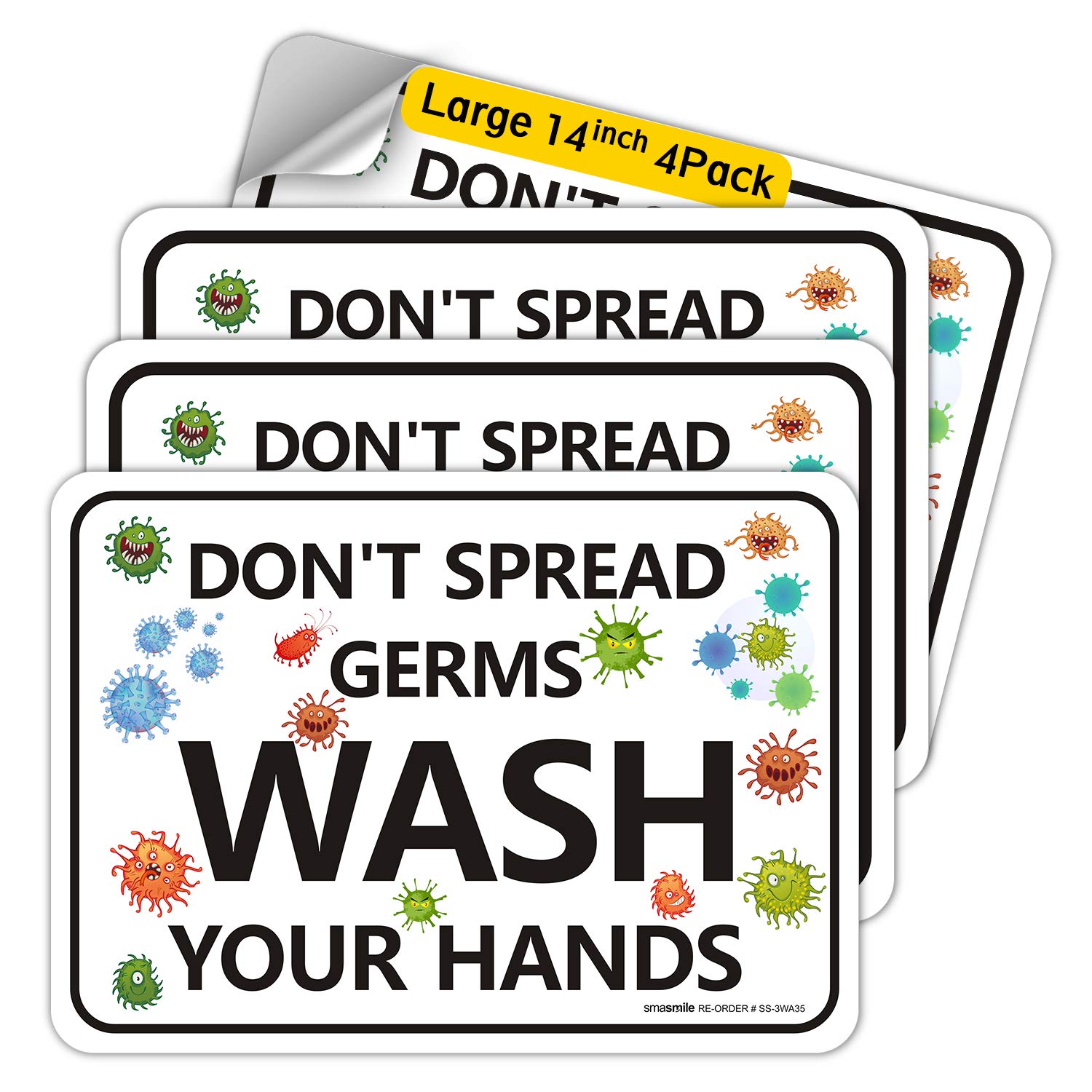Photo 1 of Large Wash Hand Signs,4 Pack 10" x 14", Please Wash Your Hand Sign Decal, Self-Adhesive Vinyl, Hand Washing Signs,Employee Hand Washing Sign, Indoor & Outdoor