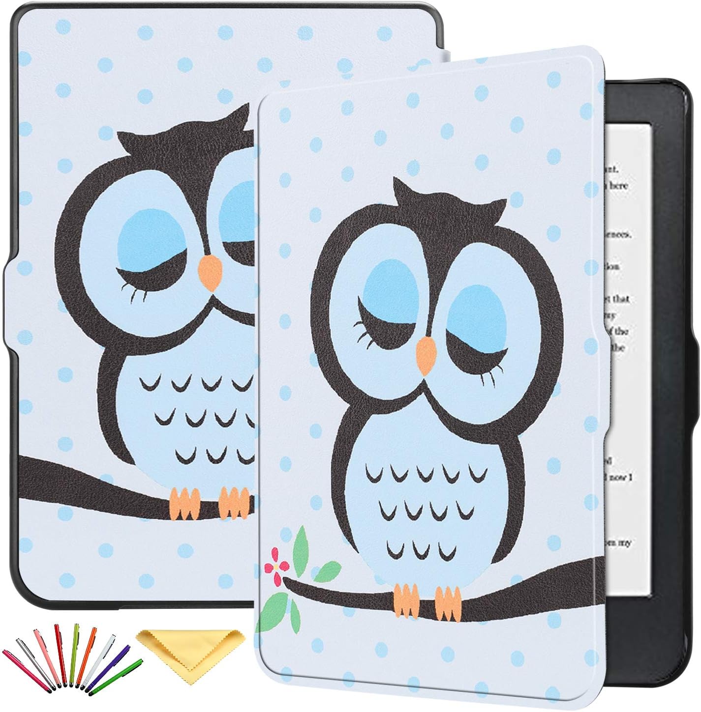 Uliking New Kobo Clara HD 2018 Case,Smart Premium PU Leather Business Ultra Thin Lightweight [Auto Wake/Sleep] Magnetic Cover with Pencil for Kobo Clara HD 2018 Tablet e-Reader 6.0 inch, Blue Cute Owl