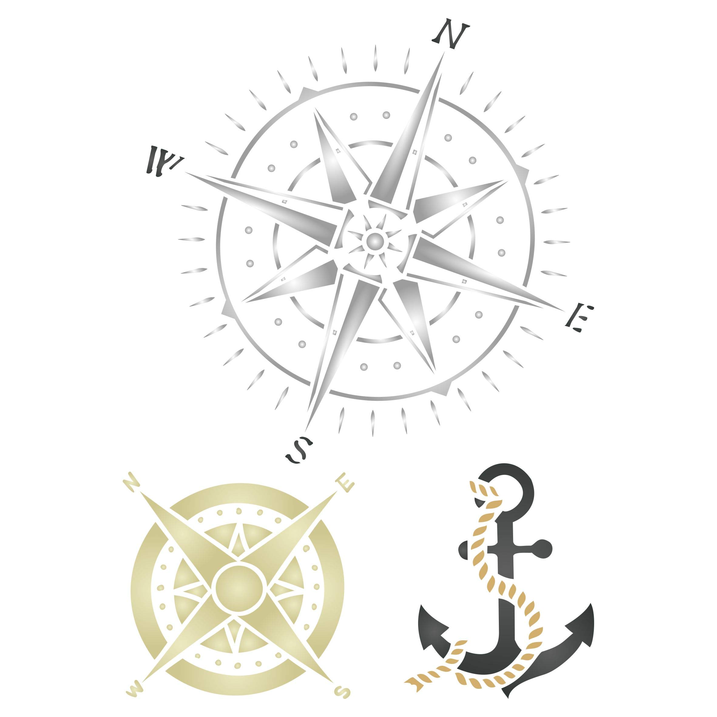 Compass Layering Stencil, 11.43 x 16.51 cm - Stencil Company Original Nautical Stencil Mask use to Add Texture, Design and Accents to Mixed Media Backgrounds