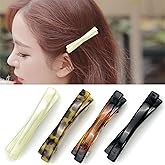 BIDEX 4PCS French Barrette Hair Clips for Women, 2.56 Inch Small Tortoise Shell Hair Clip, Curved Glossy Thin Hair Flat Hair Accessories for Women (Black, White, Leopard Color, Amber)