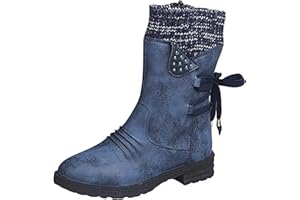 Lausiuoe Boots For Women Low Heel Mid Calf Winter Boots Side Zip Western Platform Hiking Booties Warm Non Slip Outdoor Shoes