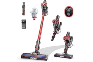 COMVTU Cordless Vacuum Cleaner, Rechargeable Stick Vacuum has 2 Adjustable Suction, 80,000PRM Powerful Motor, and 500ML Dust Cup, Wireless Vacuums for Home (Fig Red)