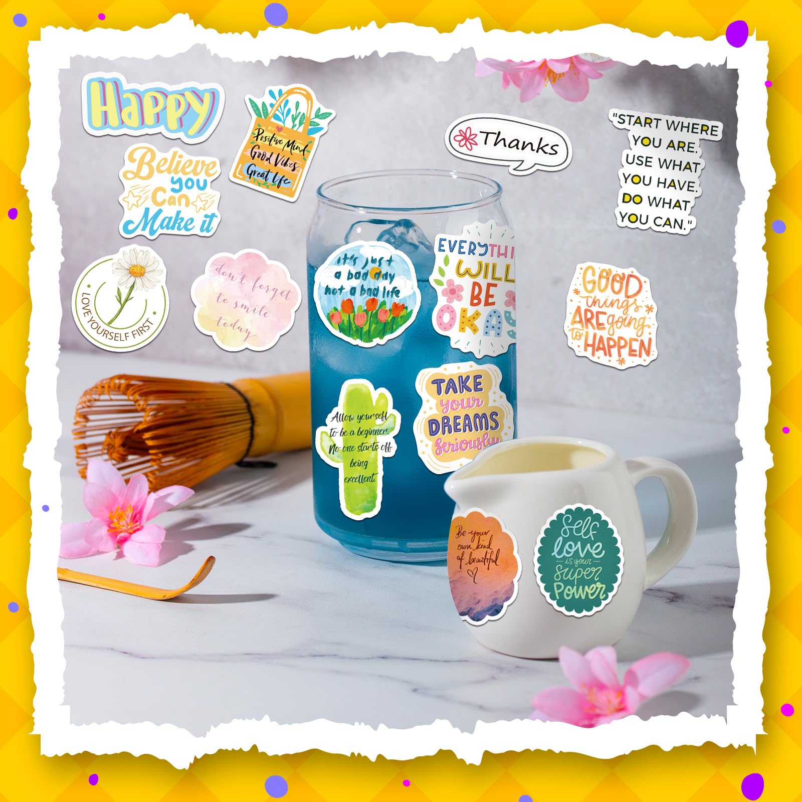 Inspirational Stickers 400 PCS - Motivational Vinyl for Laptops, Water Bottles, Journaling, Scrapbook - Positive Quotes for Adults and Kids, WM017