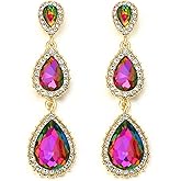 BriLove Gorgeous Shiny Rhinestones Teardrop Chandelier Long Dangle Earrings for Wedding Bridal Party Prom Jewelry Accessories