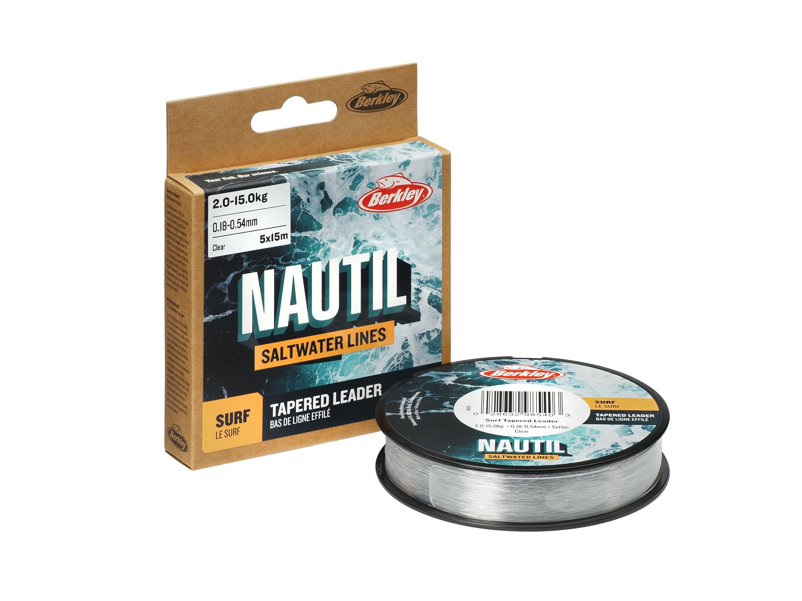 Berkley Nautil Surf Monofilament Tapered | Long Casting Tapered Mono Fishing Line | Abrasion Resistant & Easy to Knot | For Saltwater or Freshwater Fishing | 0.28mm-0.57mm | 4.7kg-16.1kg | 5x15m