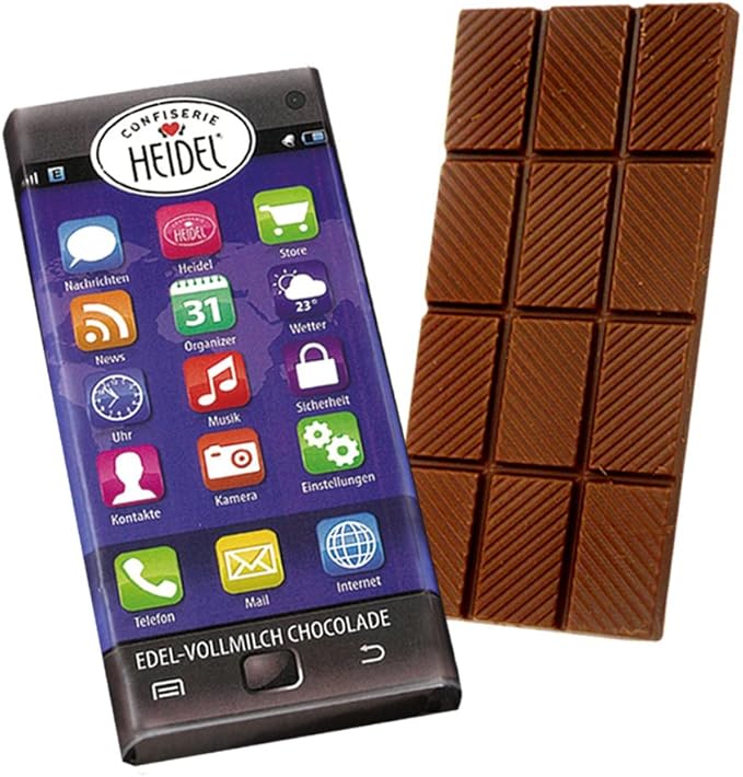 Amazon スマホチョコ缶 スマートフォン形缶入りミルクチョコレート ヘイデル Heidel 板チョコ チョコバー 通販