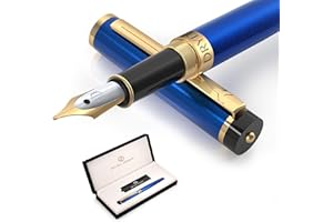 Dryden Designs Fountain Pen Medium Nib Luxury Box | Include 6 Ink Cartridges and Ink Refill Converter - Mysterious Blue