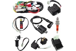 Amavoler Complete Wiring Harness CDI Ignition Coil Solenoid Relay Spark Plug Kits Replacement Parts Fit for Most 150CC 200CC 250CC Chinese Made ATV Go Kart Quad 4 Wheeler Dirt Pit Bikes. (Set of 8).