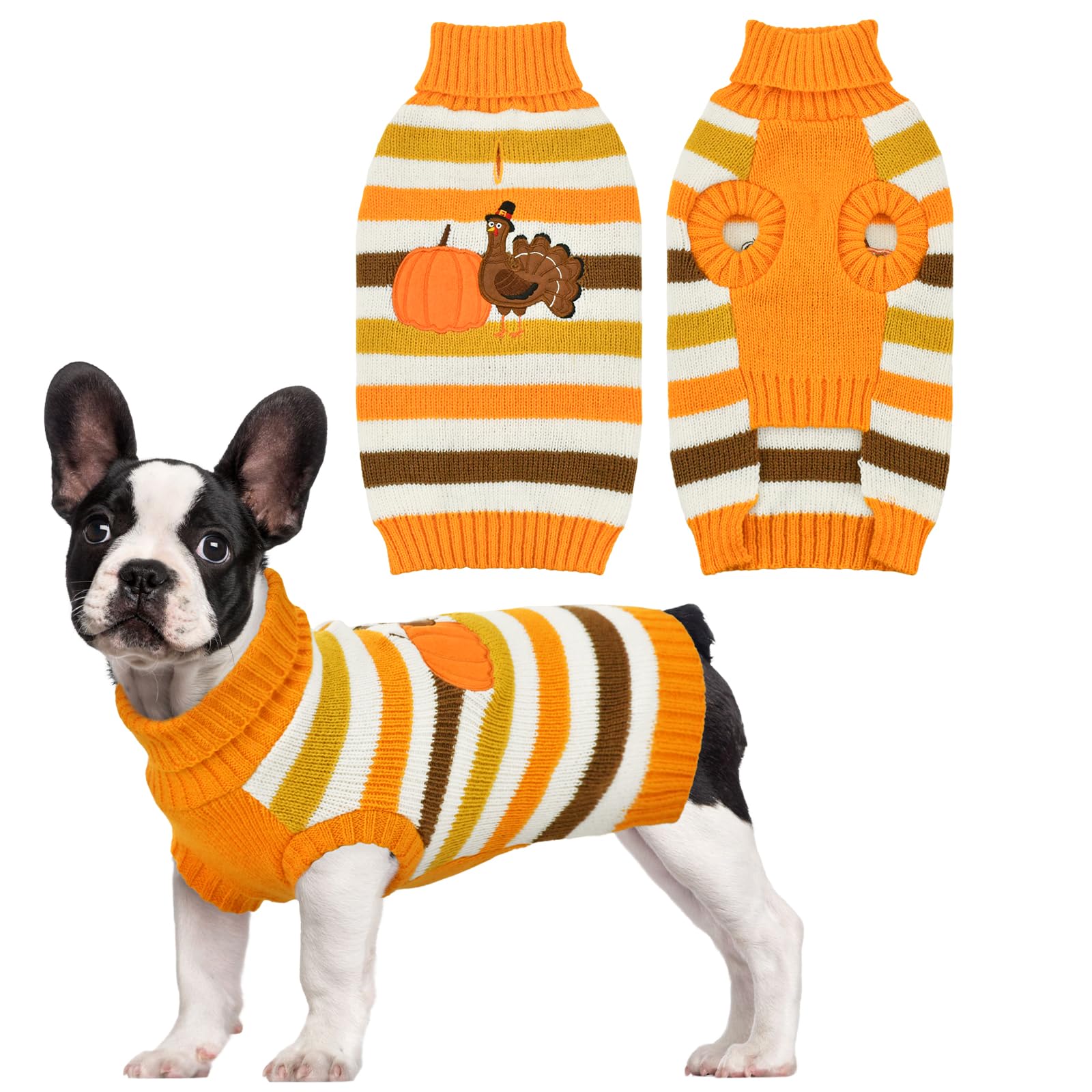 Photo 1 of ***MINOR DAMAGE*** Vehomy Thanksgiving Dog Sweater Pet Pumpkin Turkey Clothes Costume Cat Stripe Turtleneck Knitwear Shirt Pullover Dog Puppy Thanksgiving Clothes for Small Medium Large Dogs Cats S