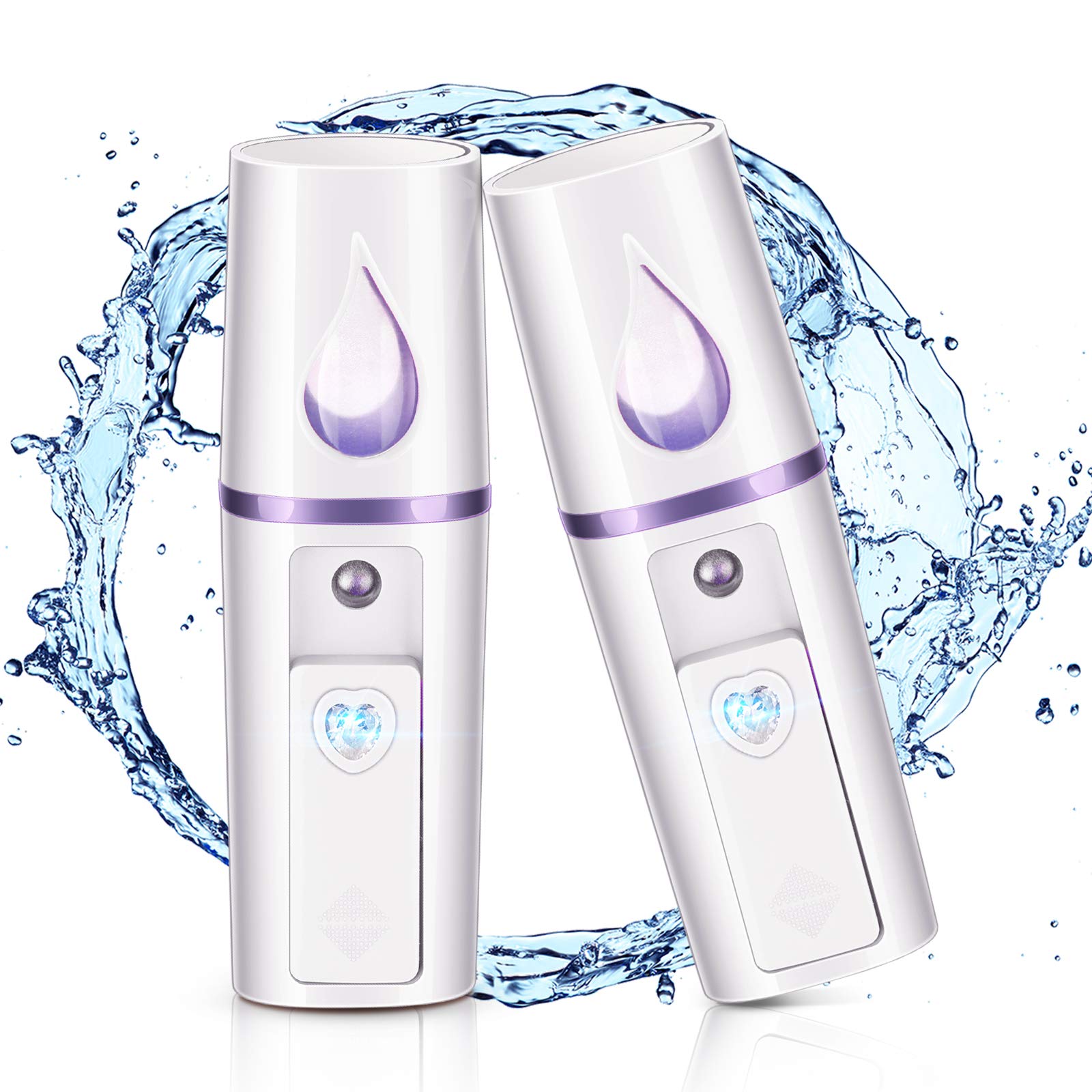 2 Pieces Nano Facial Mister Portable Mini Face Mist Steamer Handy Mist Sprayer with Mirror Design Moisturizing and Hydrating for Eyelash Extension (White)