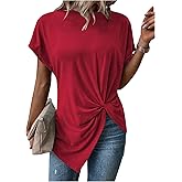 SOLY HUX Asymmetrical Tops for Women Twist Front Short Sleeve Crew Neck Tee Summer Casual T Shirt