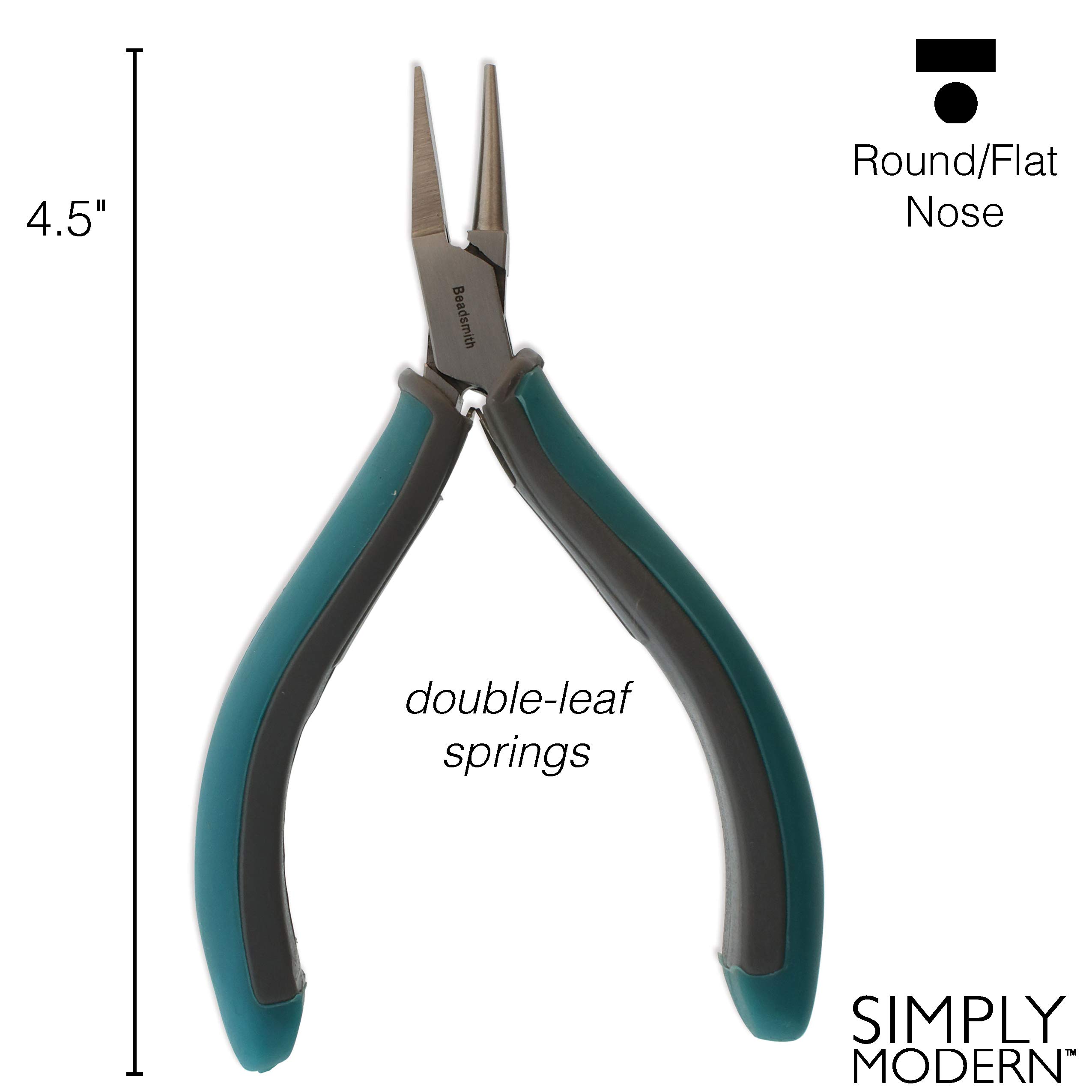 The Beadsmith Simply Modern Half Round/Half Flat Nose Pliers, 5.75 inches (145mm) with polished steel head, comfortable contoured grip handles and double-leaf springs, tool for jewelry making