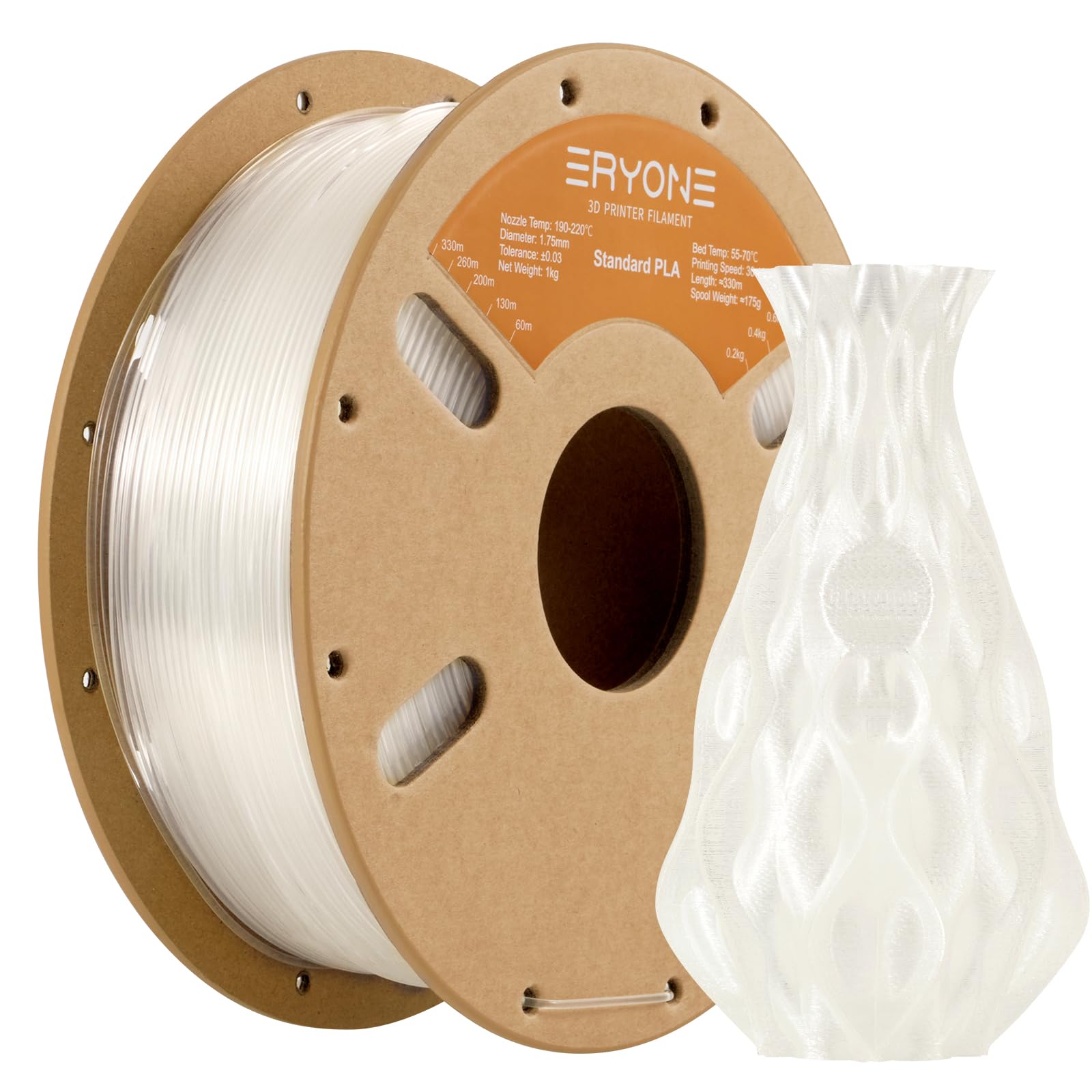 ERYONE PLA Filament 1.75mm, 3D Printer Filament PLA, Dimensional Accuracy +/-0.03mm, 1kg 1 Spool(2.2lbs), Transparent