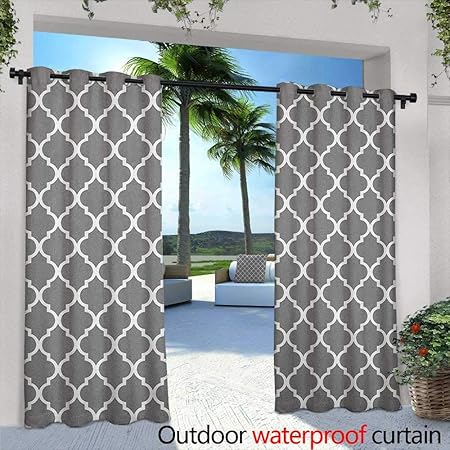 Amazon Com Loveeo Grey Custom Outdoor Curtain Quatrefoil Pattern