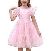 IMEKIS Toddler Kids Girls Butterfly Dress Sparkle Tulle Ruffle Sleeve Wedding Formal Birthday Pageant Dresses 3-12T