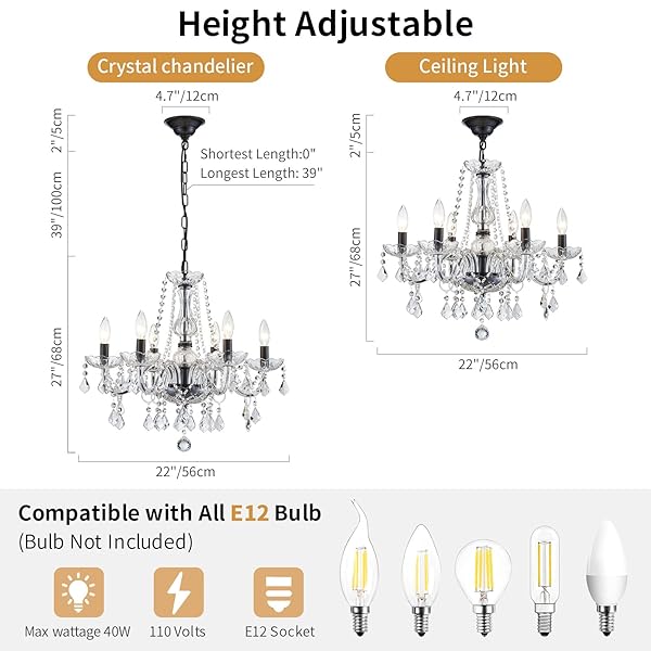UIIMECES CRYSTAL CHANDELIER LIGHT FIXTURE, MODERN K9 CRYSTAL CHANDELIER FOR DINING ROOM, BLACK CEILING HANGING PENDANT LIGHT FIXTURE FOR LIVING ROOM, ENTRYWAY, BEDROOM, HALLWAY, KITCHEN ISLAND