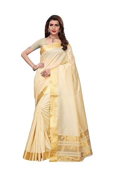 VS Cotton Blend Saree (Kerala Cotton-White And Gold)