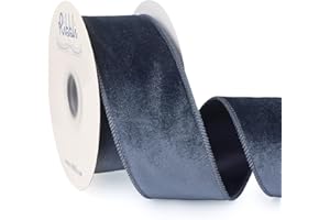 Ribbli Dusty Blue Velvet Wired Ribbon 2.5 Inch Velvet with Satin Christmas Ribbon for Gift Wrapping Christmas Tree Decoration Crafts Wreaths Supplies-Continuous 10 Yards