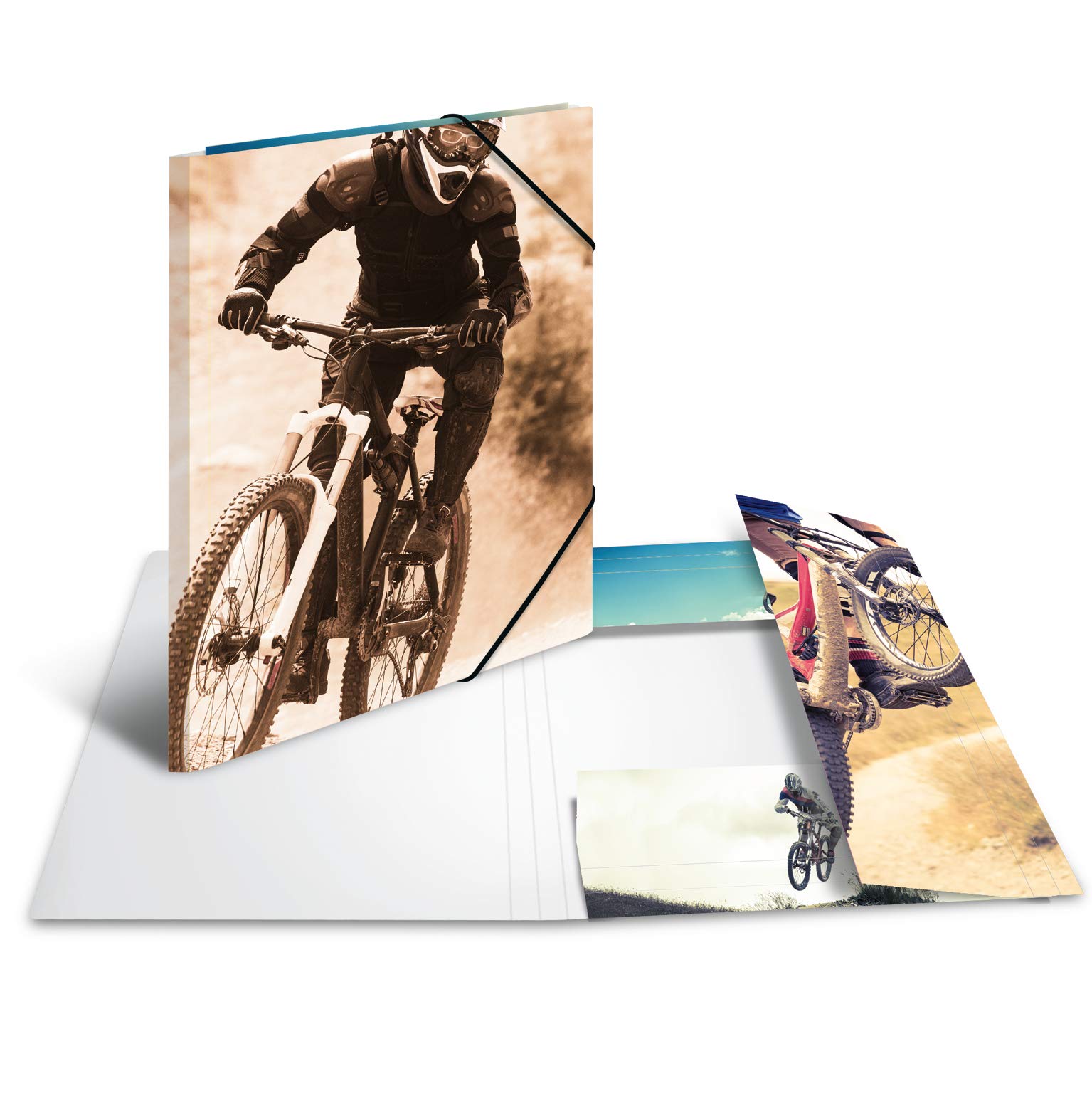 HERMA Elastic Folder Impressions with Mountainbike Motif, A3, Sturdy Cardboard, with Inner Print, 1 Span Folder