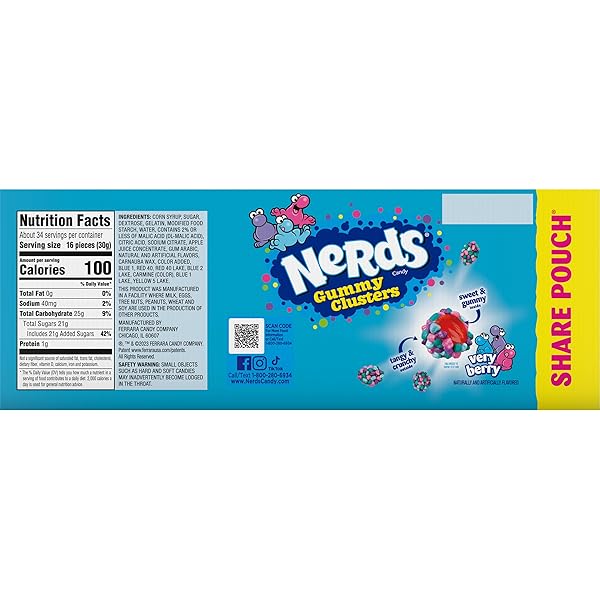 NERDS GUMMY CLUSTERS CANDY, VERY BERRY, CRUNCHY AND GUMMY, 3 OZ (PACK OF 12)