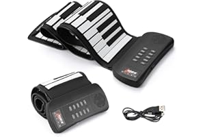 Lujex Roll Up Piano, Portable Silicone Keyboard Perfect for Beginners, Safe Material, Headphone Jack for Quiet Practice, 16 Tones & Record Function, Foldable for Travel (Black)