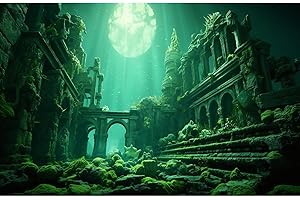 OHIOCATII Underwater Aquarium Background Undersea Roman Building with Plants Around Seabed Fish Tank Background Underwater Building Stone with Moss Terrarium Background Undersea Aquarium Backdrop 30x18in