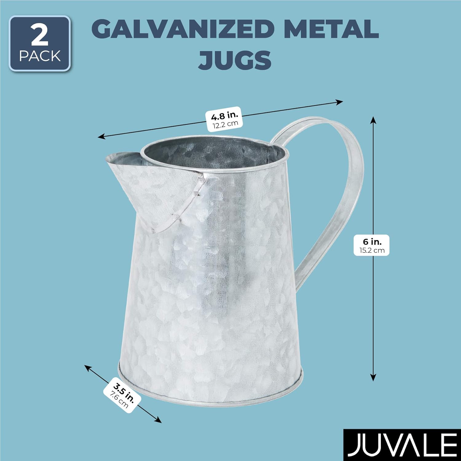 Galvanized Metal Jug for Home Decoration (6 Inches, 2 Pack) : Garden & Outdoor