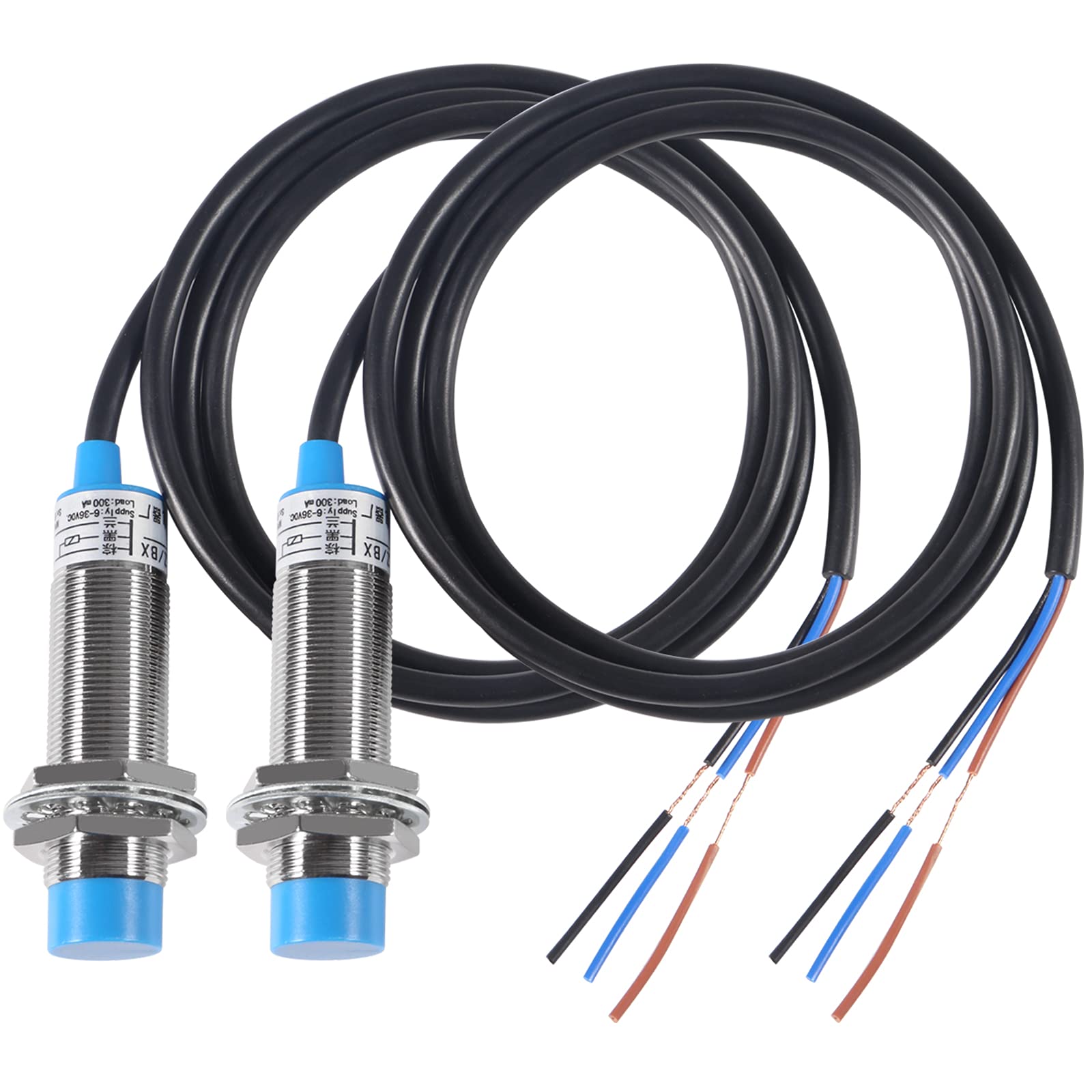 2Pcs LJ18A3-8-Z/BX NPN NO Inductive Proximity Sensor Switch Detector 8mm Detecting Distance DC 6-36V M18 Approach Switch 300mA 3 Wire LJ18A3-8-Z/BX for 3D Printer Probe Bed Leveling, MCU Board