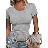 Ninee Tops for Women with Built in Bra Short Sleeve Round Neck T Shirts Classic Y2k Basic Slim Fit Tee 2026